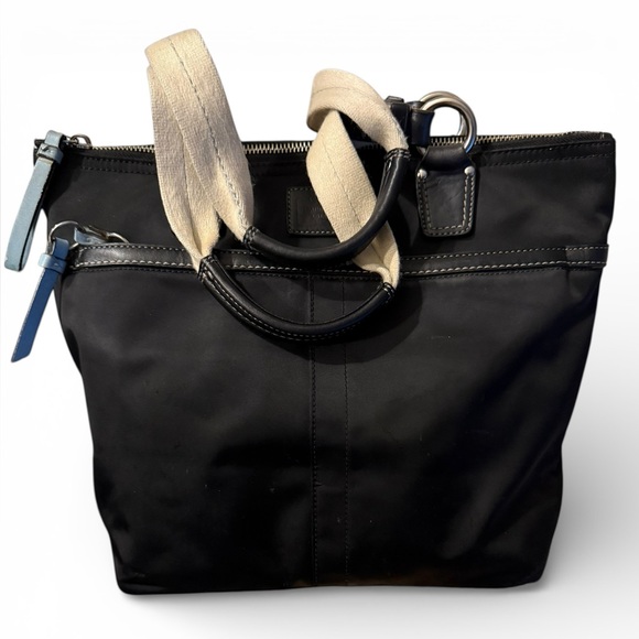 Coach Hampton Black Nylon Leather Trim Tote Bag - Picture 2 of 8